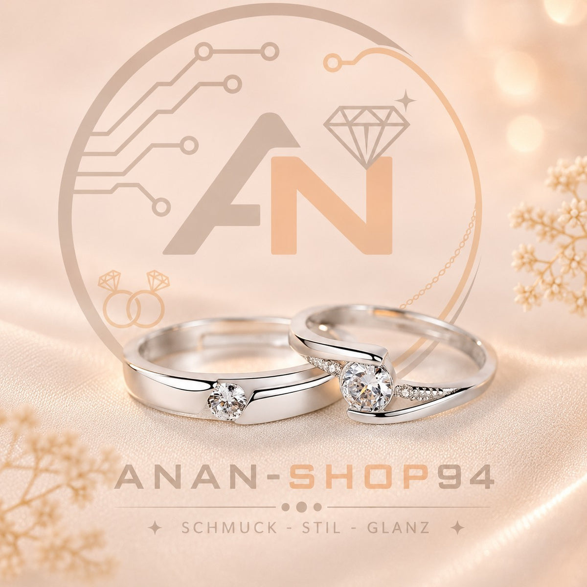 Neue 925 Sterling Silber Paar Ring 5A Zirkon für Frauen Männer Hochzeit / Party